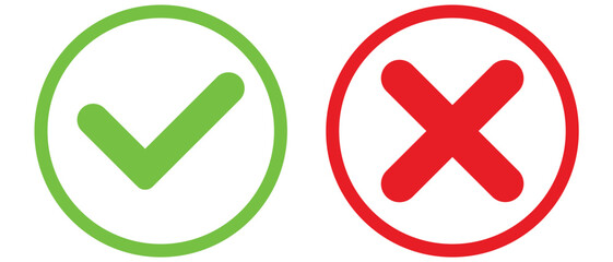 Wall Mural - checkmark and x or confirm and deny line art color icon for apps and websites. buttons isolated on a