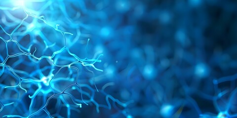 Wall Mural - Biology Background Blue Banner Featuring Neuron Synapses. Concept Biology, Background, Blue Banner, Neuron Synapses