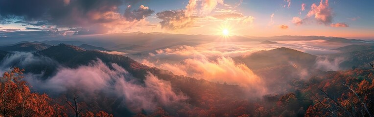 Wall Mural - Mountaintop Sunrise Over Foggy Valley in Autumn