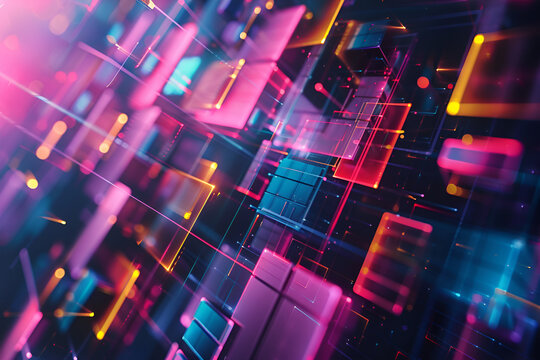 Dynamic Abstract Digital Art with Vibrant Colors and Light Streaks