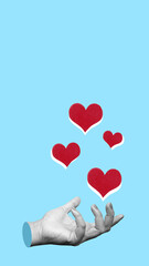 Poster - The human hand shows a red heart on his palm