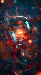 Wall Mural - A glowing light bulb with colorful lights and an abstract background illustration