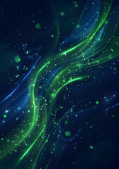 Wall Mural - a blue background with green glowing lines and dots ai generative