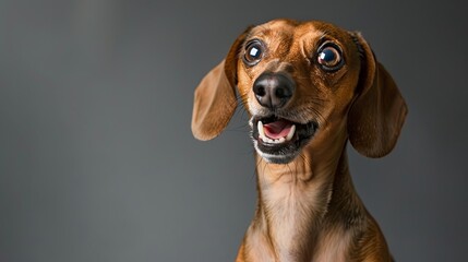 Wall Mural - A Surprised Dachshund: A surprised Dachshund with wide eyes and an open mouth, looking to the left