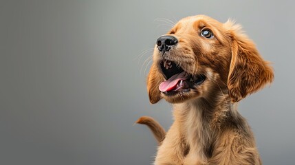 Wall Mural - A Surprised Golden Retriever Puppy: A surprised Golden Retriever puppy with wide eyes and an open mouth