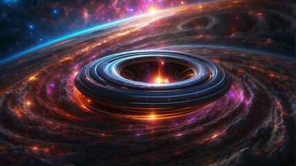 Wall Mural - a mesmerizing digital painting of a glowing ring in the vastness of space. ai.