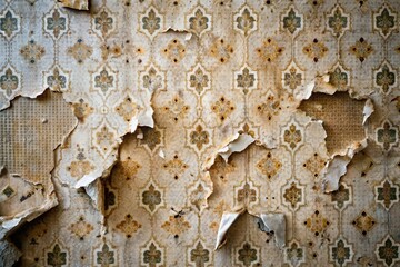 old torn wallpaper with hole. degraded house condition