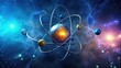 © Sujid - Enlarged model of atom with protons in nucleus on abstract background, atom, enlarged, model, protons, nucleus, abstract, background, wallpaper, science, chemistry, physics, molecular