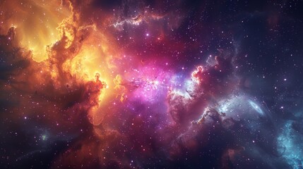 Wall Mural - neon go through nebula and camera fly