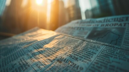 Close-up financial news headlines with crisp text under morning light