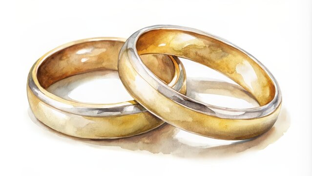 Watercolor of wedding rings on white background, watercolor, wedding, rings, marriage, love, symbolic, jewelry, isolated, romantic, celebration, delicate, art, painting, elegance, design