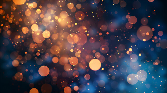 Abstract luxury background, blue and gold, bokeh effects,Sparkles, Glimmering holiday ambiance, luminous golden bokeh highlights and festive textures against a dark backdrop, An elegant defocused ligh