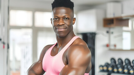 Wall Mural - Portrait of muscular african american young man ready for workout