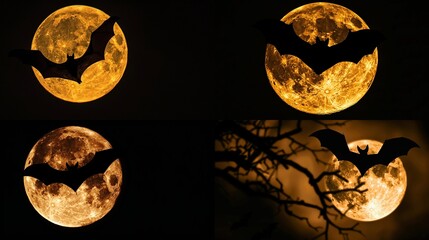 Wall Mural - A spooky bat silhouette flying against a full moon.
