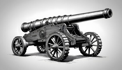 A Detailed Pen and Ink Illustration of a Cannon