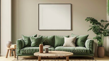 Wall Mural - Frame mockup, ISO A paper size. Living room wall poster mockup. Interior mockup with house background. Modern interior design. 3D render

