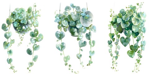Canvas Print - Watercolor collection featuring String of Pearls  String of Hearts plants. Concept Watercolor Illustrations, Plant Art, String of Pearls, String of Hearts, Botanical Art