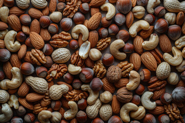 Wall Mural - Top view of a diverse nut assortment forming a background