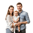© Sim - happy european family with one baby standing together and smiling on transparency background PNG