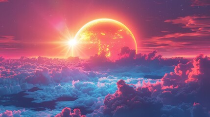 Wall Mural - Sky Gradients Celestial Beauty: A 3D illustration capturing the gradient of colors in the sky