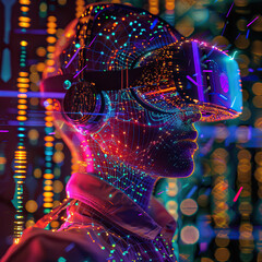 Wall Mural - neon cyberspace with digital avatars