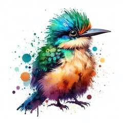 Wall Mural - vibrant watercolor splash of a quirky female bird illustration