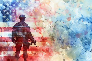Artistic Memorial Day concept background with American flag and soldier