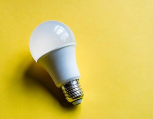 White light bulb on isolated yellow background with copy space