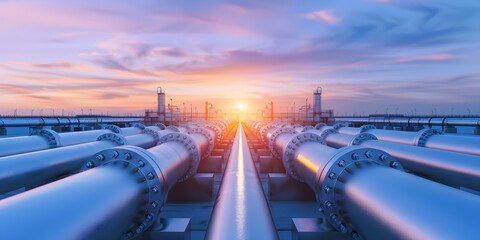 Wall Mural - Expansive Gas Pipeline Factory with Extensive Network of Pipelines Linking Processing and Storage. Concept Gas Pipeline Factory, Industrial Network, Processing Facilities, Storage Units