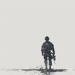 Wall Mural - Minimalist depiction of a lone soldier standing.