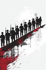 Wall Mural - Patriotic Memorial Day design with silhouette of soldiers in formation.