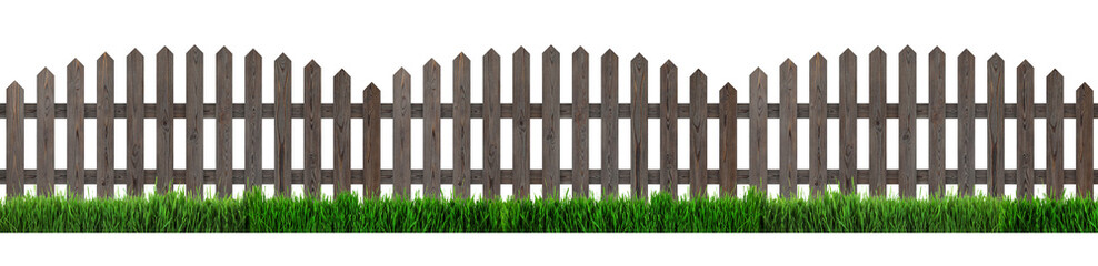 Canvas Print - Wooden fence and green grass isolated on white, banner design