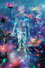 Wall Mural - dreamlike hologram of a holographic figure morphing into various shapes and forms, creating a surrea