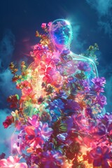 Wall Mural - dreamlike hologram of a holographic figure morphing into various shapes and forms, creating a surrea