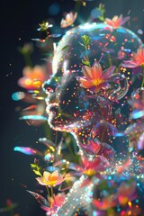 Wall Mural - dreamlike hologram of a holographic figure morphing into various shapes and forms, creating a surrea