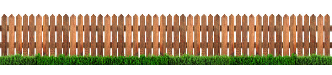 Poster - Wooden fence and green grass isolated on white, banner design