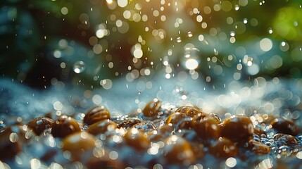 Water Droplets Falling on Coffee Beans