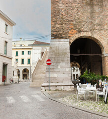 Wall Mural - Cityscape image of historical center of Treviso, Italy with old square at sunset, Italy