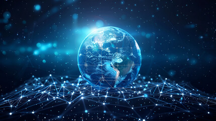Poster - Digital world globe centered on America, concept of global network and connectivity on Earth, high speed data transfer and cyber technology, information exchange and international tele