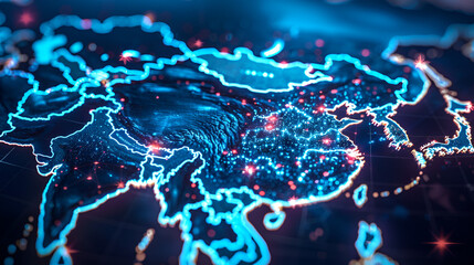 Poster - Digital map of China, concept of South East Asia network and connectivity, data transfer and cyber technology, business and information exchange and telecommunication