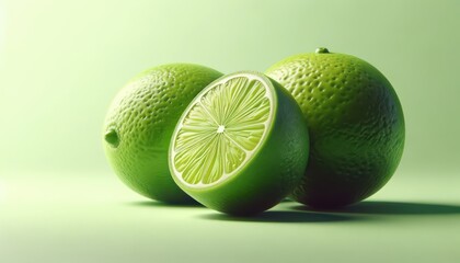 Fresh Limes Fruit with a green background, Generative AI