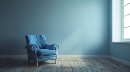 Wall Mural - Blue chair in an empty room.
