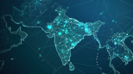 Canvas Print - Abstract Digital Map of India with Connected Lines