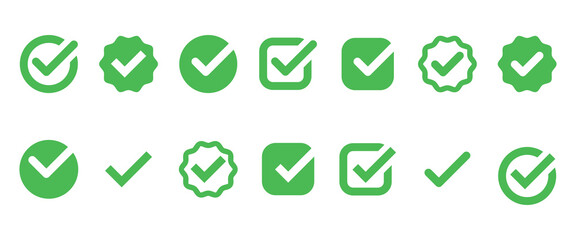 Checkmark icon. Green checkmark vector set. Checked check box sign.