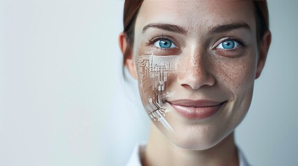 Poster - Portrait of a Woman with a Circuit Board Pattern on Her Face