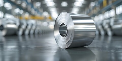 Sticker - Oversized Aluminum Steel Roll in Factory Setting. Concept Manufacturing Process, Industrial Machinery, Factory Operations, Metal Fabrication, Heavy Equipment