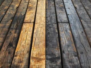 Sticker - Detailed view of old wooden floorboards with visible grain and cracks. Suitable for rustic design and construction themes.