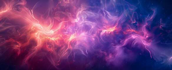 Abstract colorful galaxy background with swirling red and purple nebula clouds of stellar gas and space dust