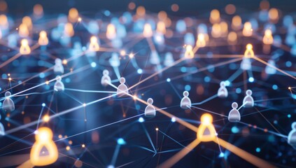 digital network, interconnected people on social media icons, symbolizing the growth in online commu