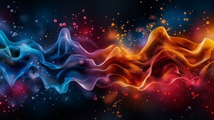 Abstract colorful waves blending into each other with a dark background, showcasing vibrant hues and dynamic energy in a digital art style.